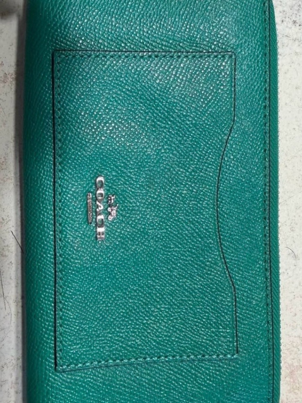 Coach Teal Green Textured Leather Phone Wallet Case with Card Slot